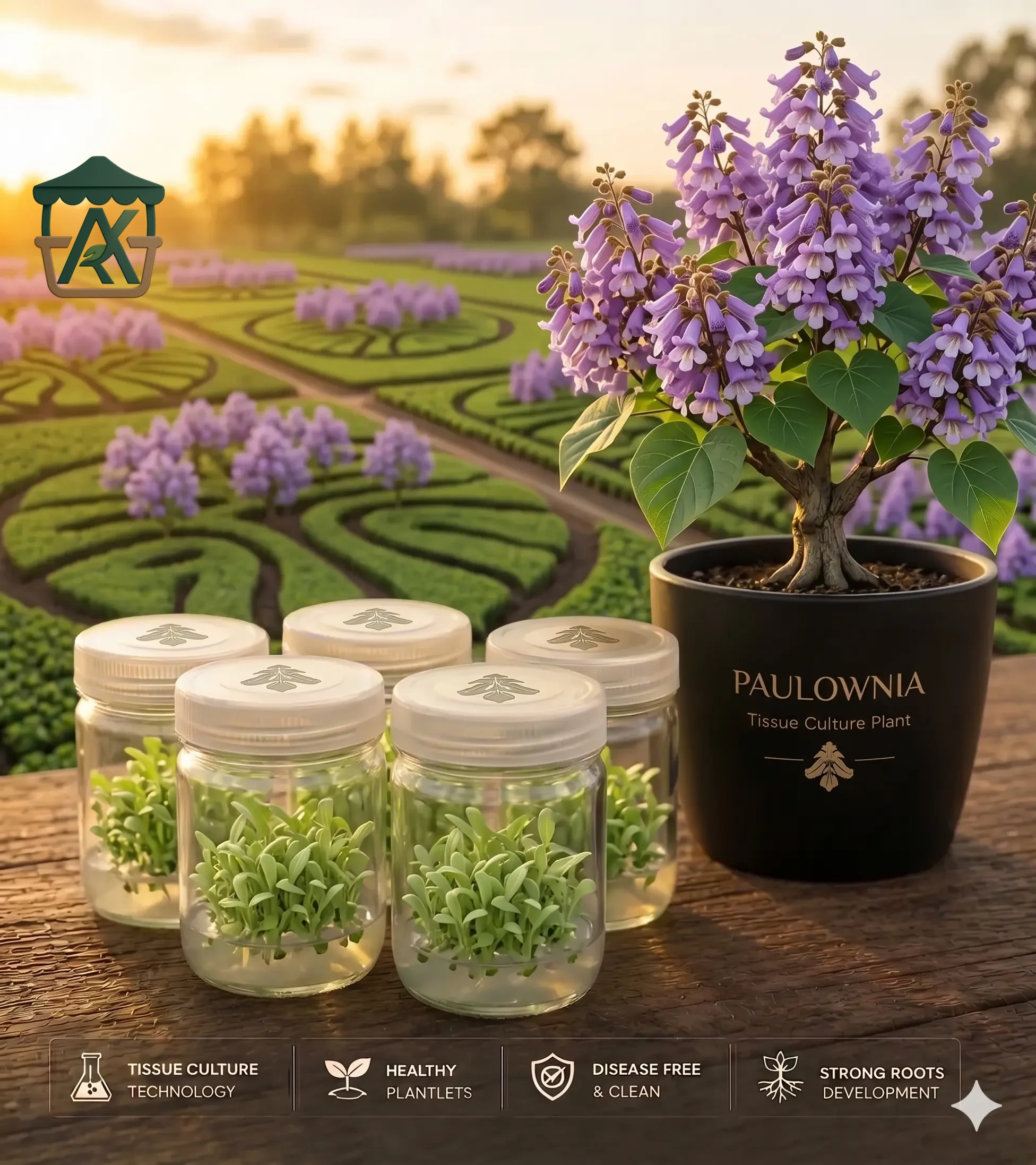 شتلات شجرة الباولونيا المعملية الفاخرة (Tissue Paulownia 1) - عملاق الغابات الاستثماري وأسرع أشجار الأخشاب نمواً في العالم من "أجري كشك"