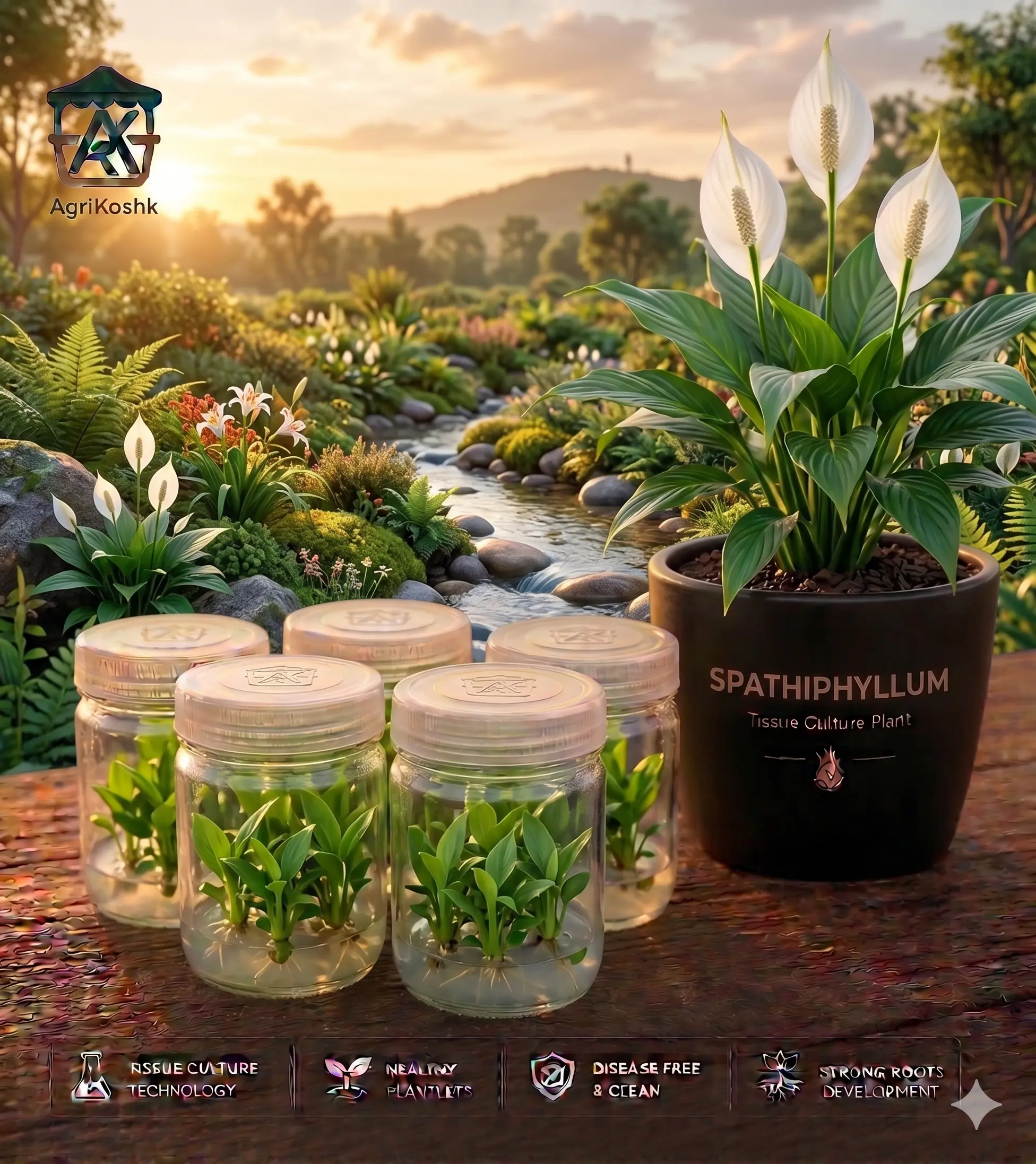 شتلات زنبق السلام المعملية الفاخرة (Tissue Spathiphyllum 1) - عملاق تنقية الهواء الداخلي والتفجير الشراعي الأبيض من "أجري كشك"