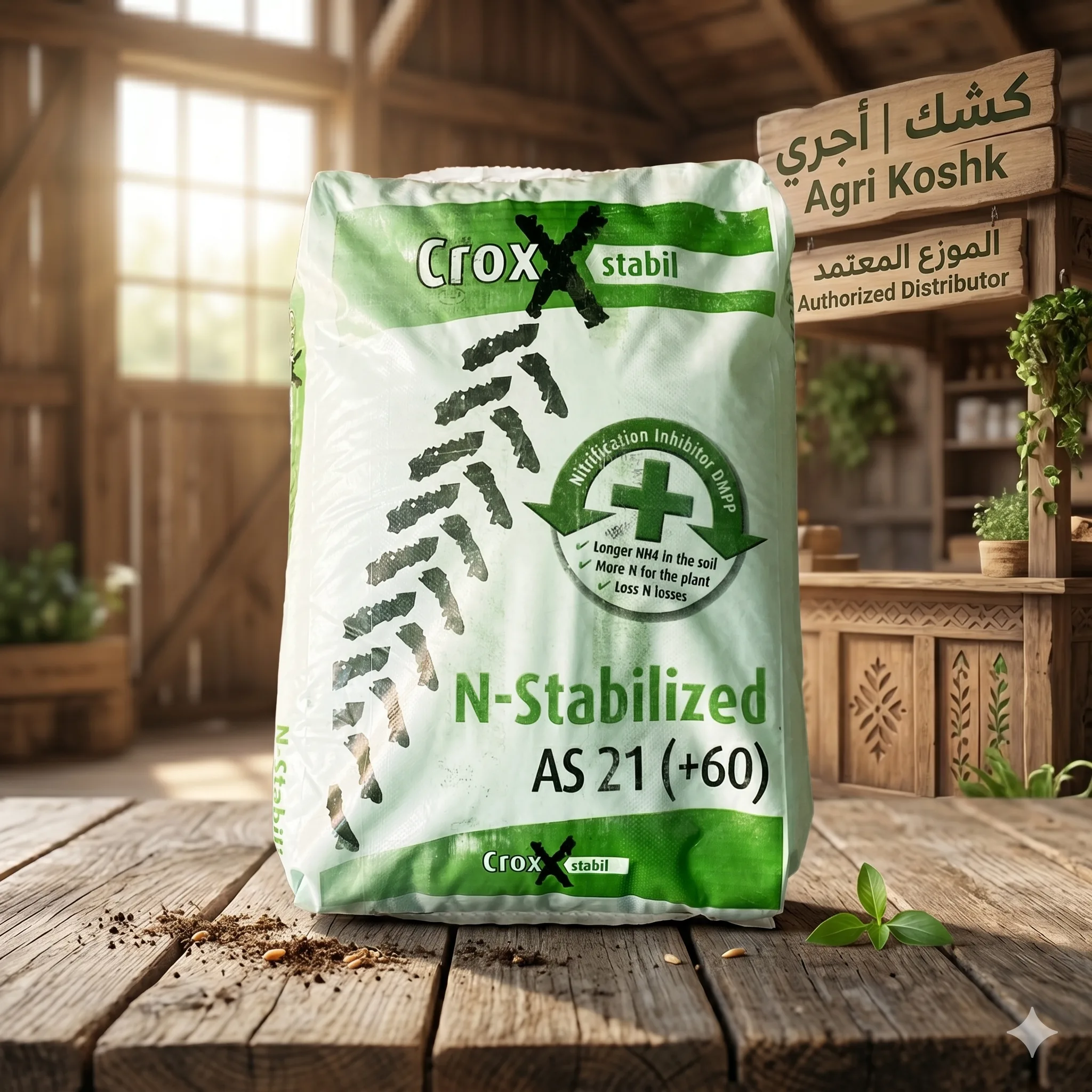 سماد كروكس ستابل N21 أزوت مستقر 25 كجم (Crox Stable) - التكنولوجيا الهولندية بمثبط DMPP لبناء العرش الخضري وقهر الفقد