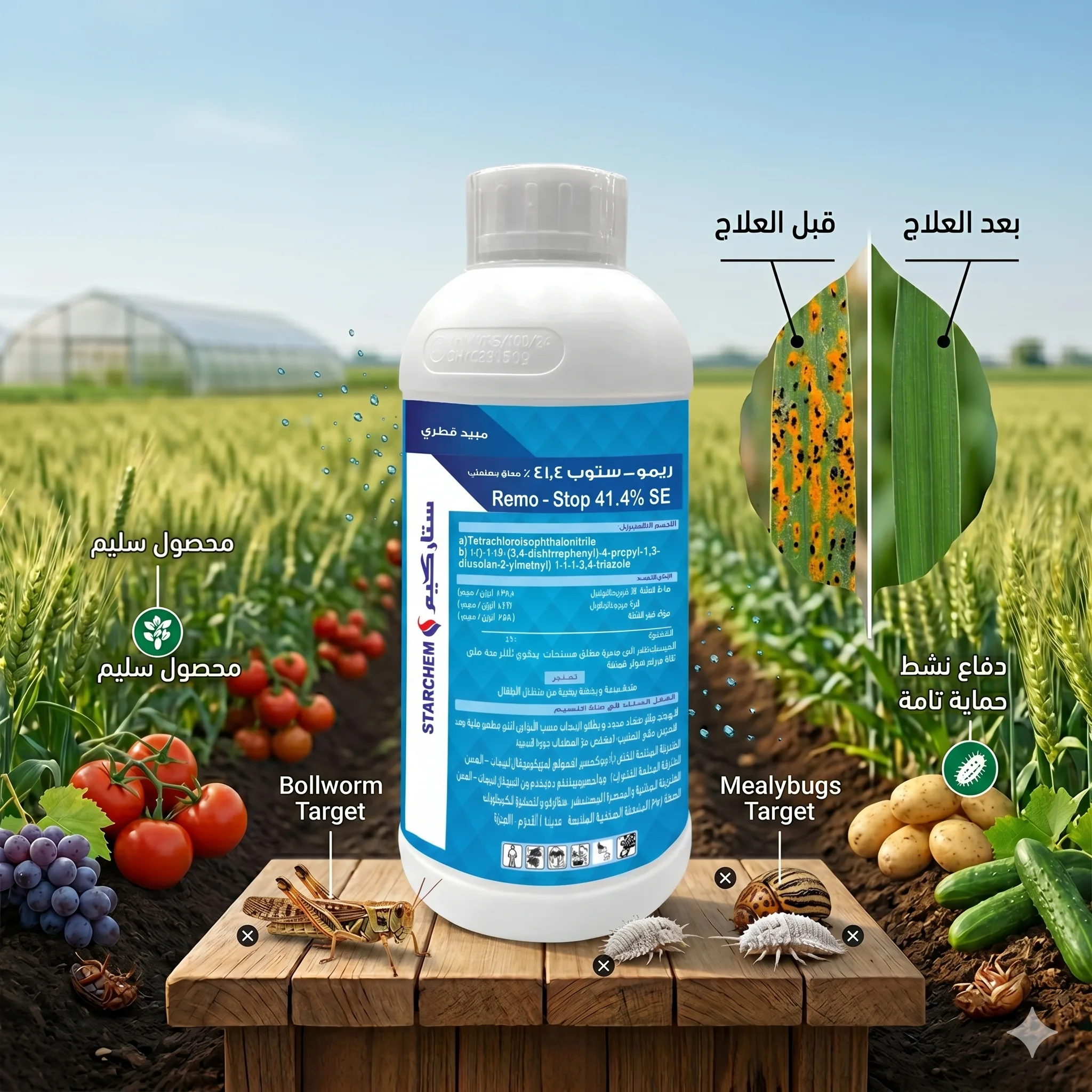مبيد ريمو ستوب 1 لتر (Remo-Stop) - درع الحماية المزدوجة الداخلي والخارجي لإبادة البياض واللفحات