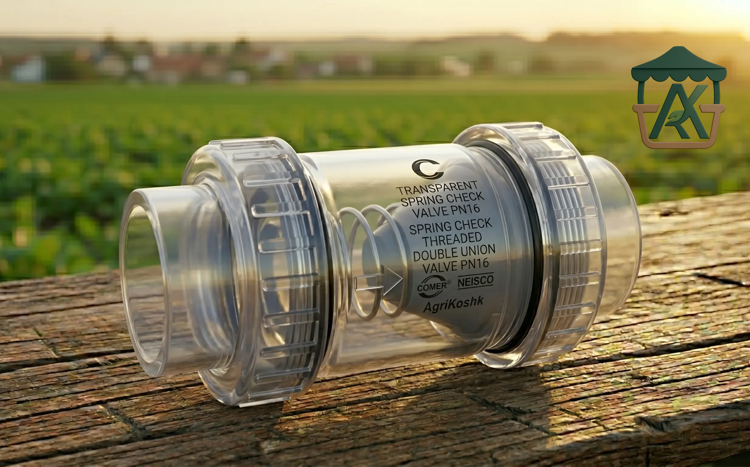 محبس عدم رجوع شفاف سوستة لاكورين يو بي في سي لصق متري كومر-نايسكو (uPVC Transparent Double Union Spring Check Valve Metric) - نظم صمامات الحماية والمراقبة البصرية من "أجري كشك"